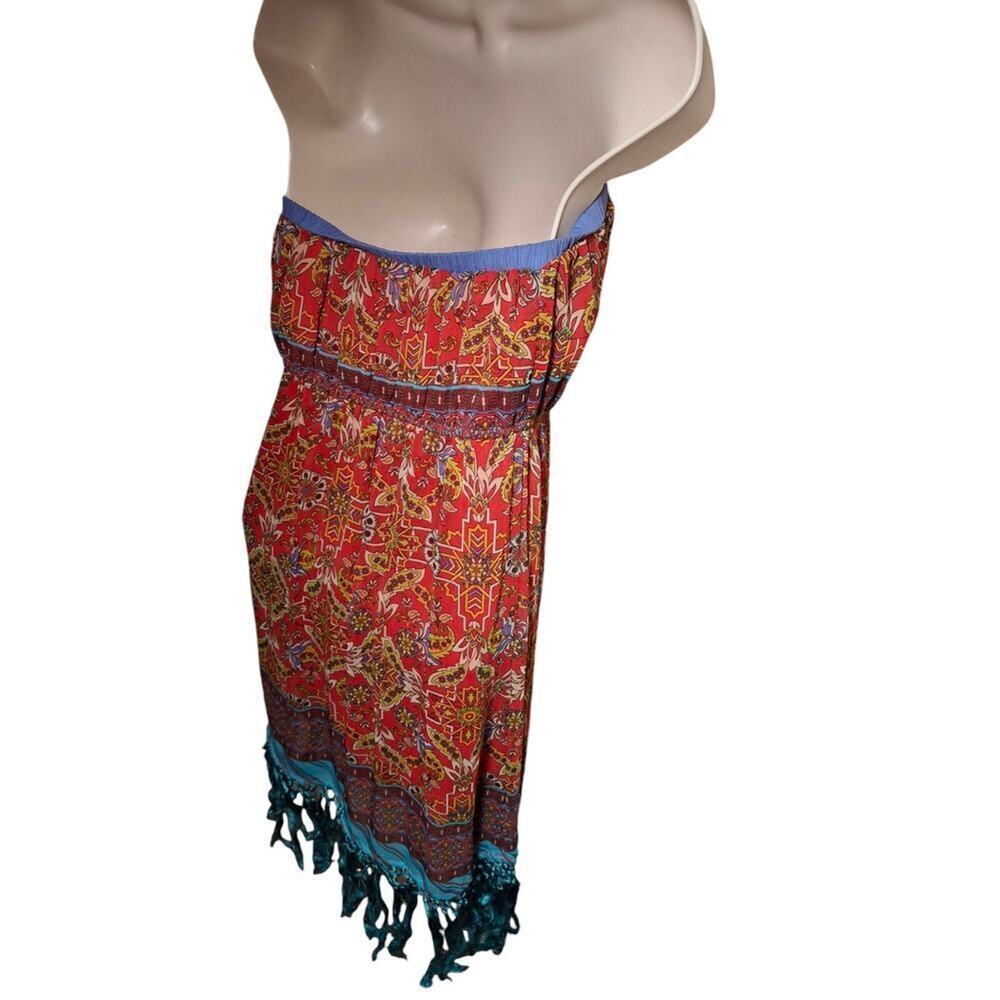 Flying Tomato Boho Strapless Mini Dress Paisley Festival Beach Vacation M - Picture 4 of 12
